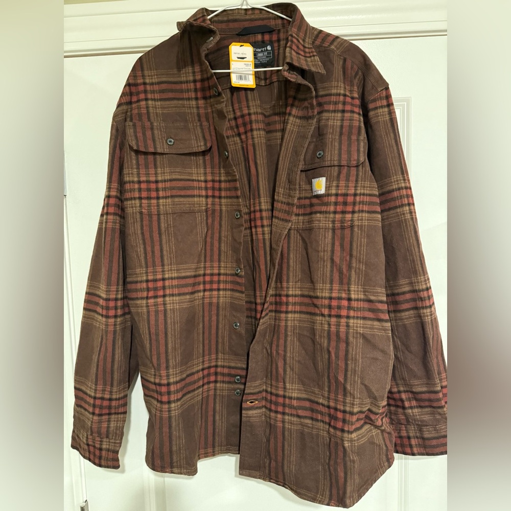 Carhartt Bramd New heavyweight Brown Plaid Shirt